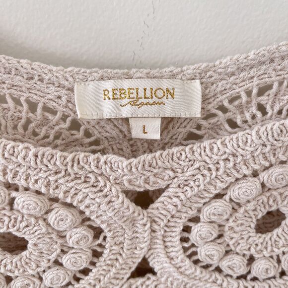Rebellion Again Crochet Crop Top Women’s Cream Boho Knit Sleeveless Large - Picture 4 of 5